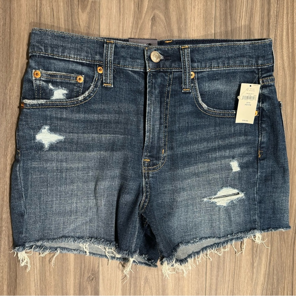 GAP Denim Shorts Women's 4/27 Petite Blue NWT Washed Raw Hem High Rise Distress
